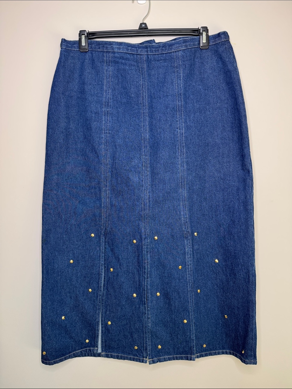 Essence Western Denim Midi Carwash Skirt Studded Size Large